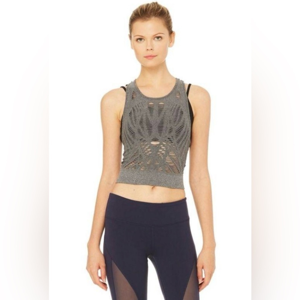 alo Vixen Fitted Crop Tank - Charcoal Heather